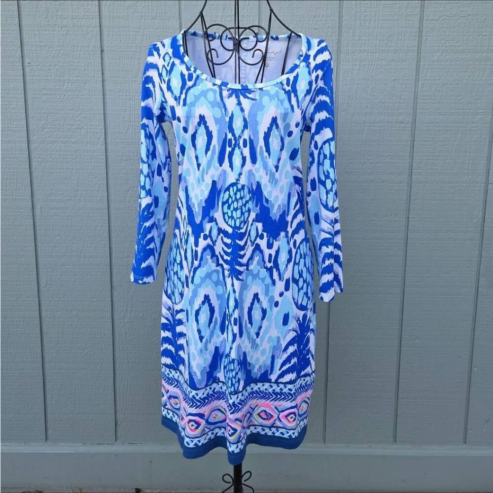 Lilly Pulitzer Beacon Tropical Call Me Serene Blue Long Sleeved Dress. Size XS